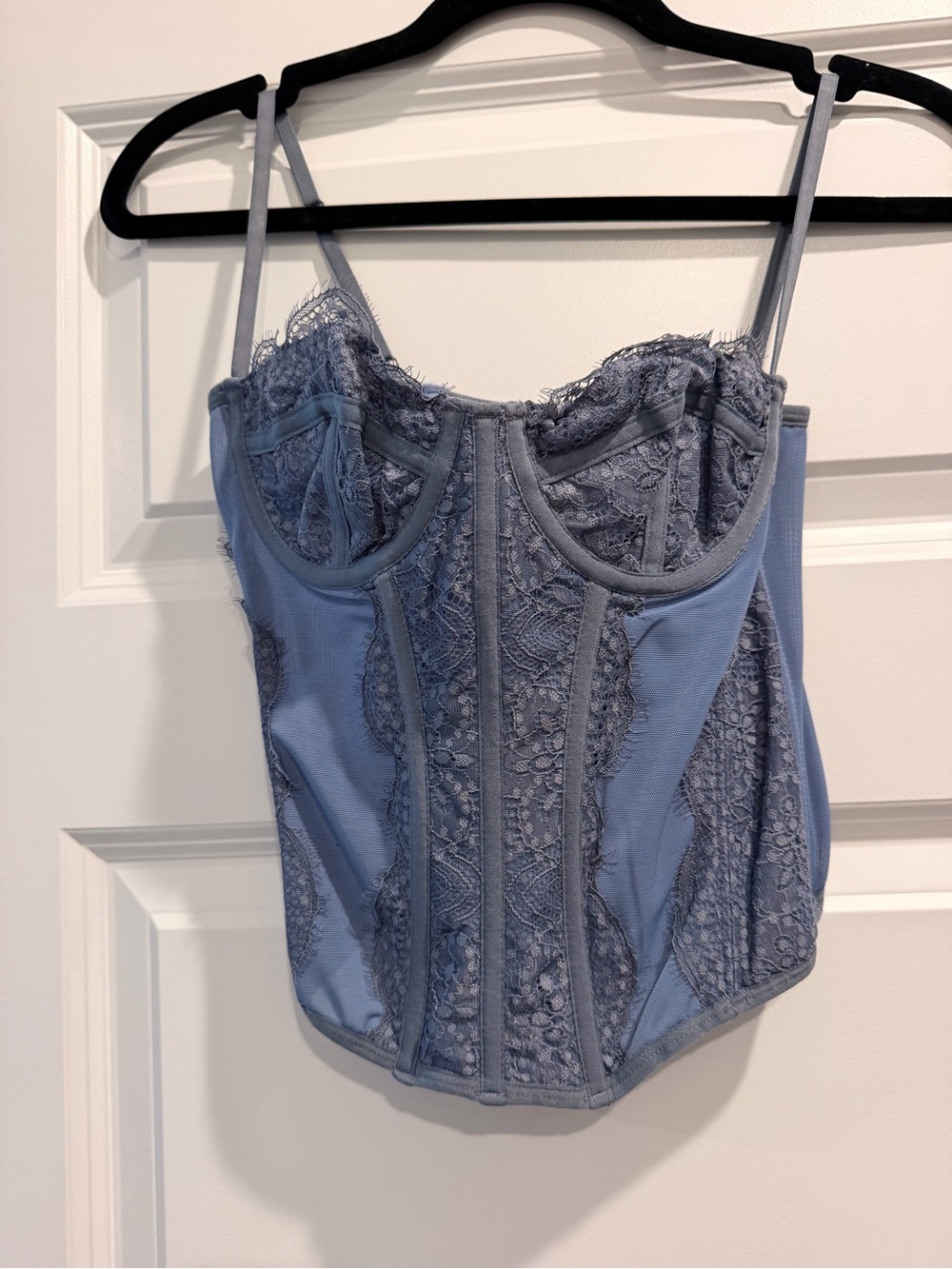 Urban Outfitters out from under Dusty Blue Lace Corset Crop Top